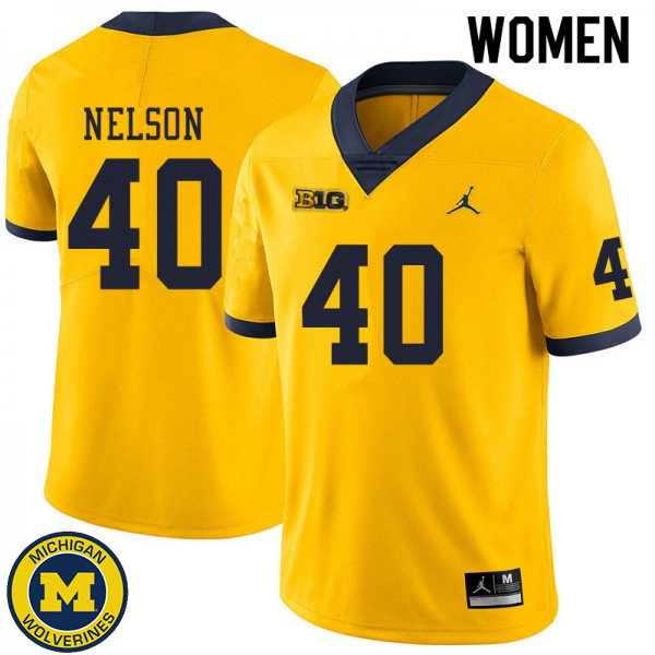 Womens Michigan Wolverines #40 Ryan Nelson Yellow Football Jersey